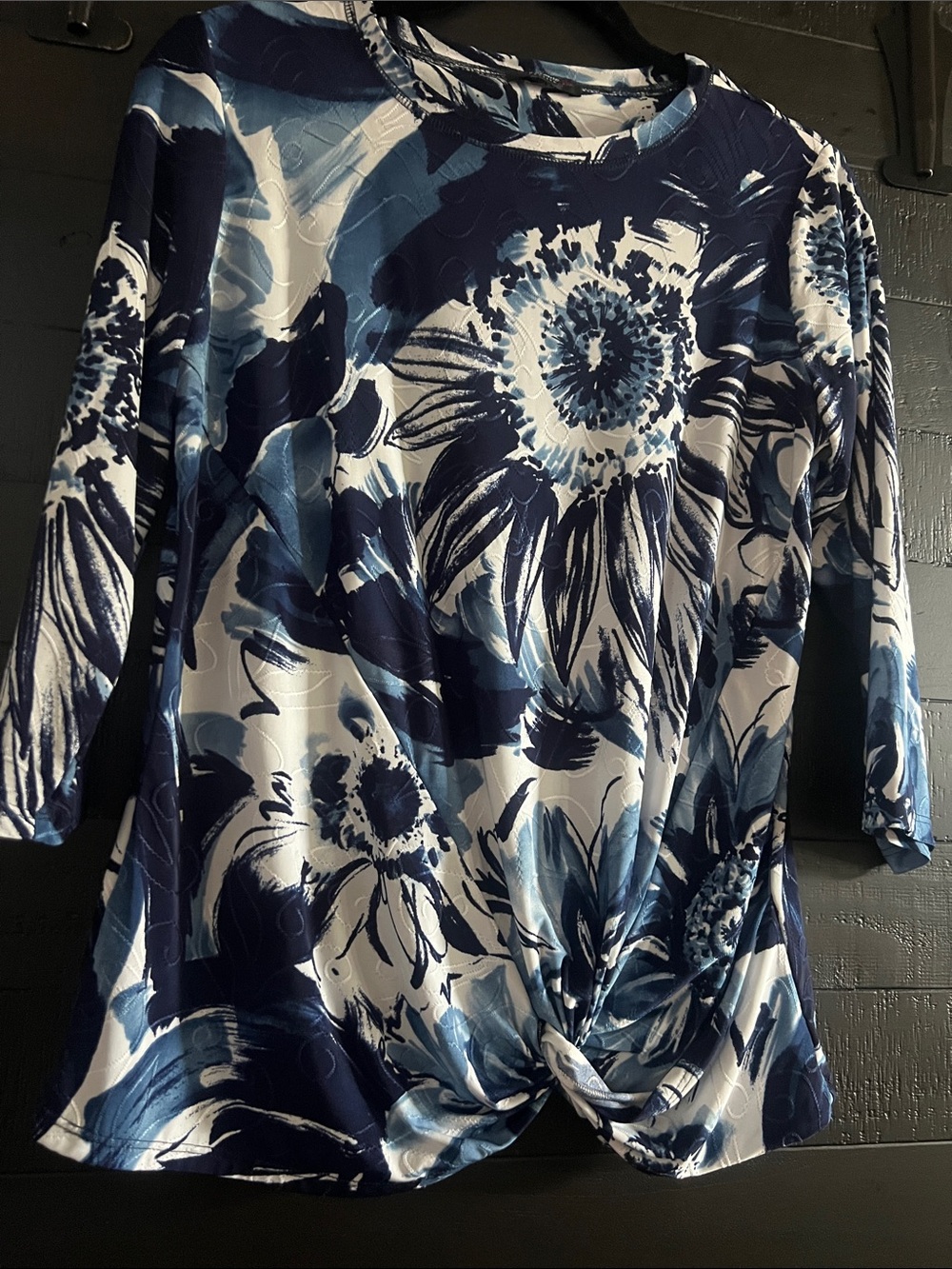 Cocomo Petite Small Blue Floral Twist-Hem Top & Embroidered